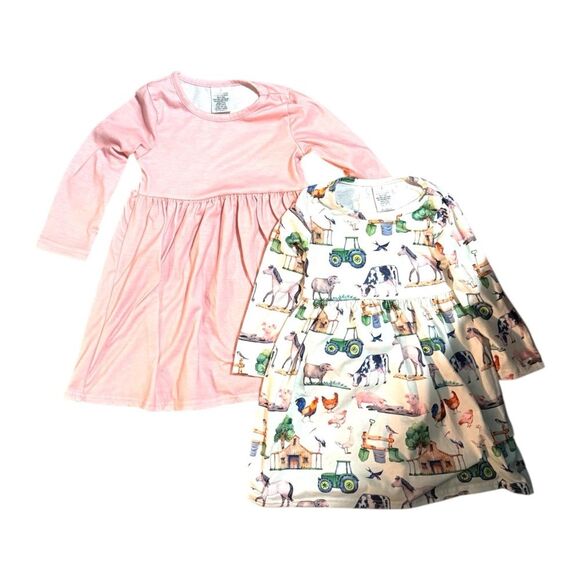Source Unknown Other - Toddler Girls Dress Bundle 2-Pack Size 3T Long Sleeve Farm Print + Blush Pink
